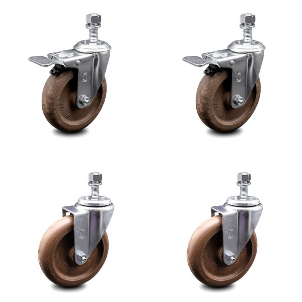 Service Caster 5 Inch High Temp Glass Filled Nylon 1/2 Inch Stem Caster Total Lock Brakes, 2PK SCC-TSTTL20S514-GFNSHT-121315-2-S-2 - main